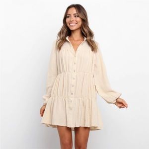 Petal & Pup Eastwick Tiered Cream / Khaki Mini Dress | Size US 12